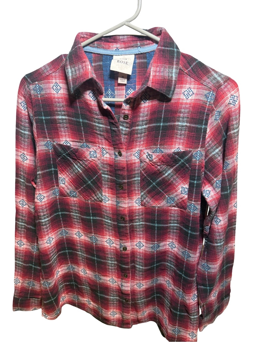 Knox Rose Red Plaid Button-Down Shirt with Blue Details
